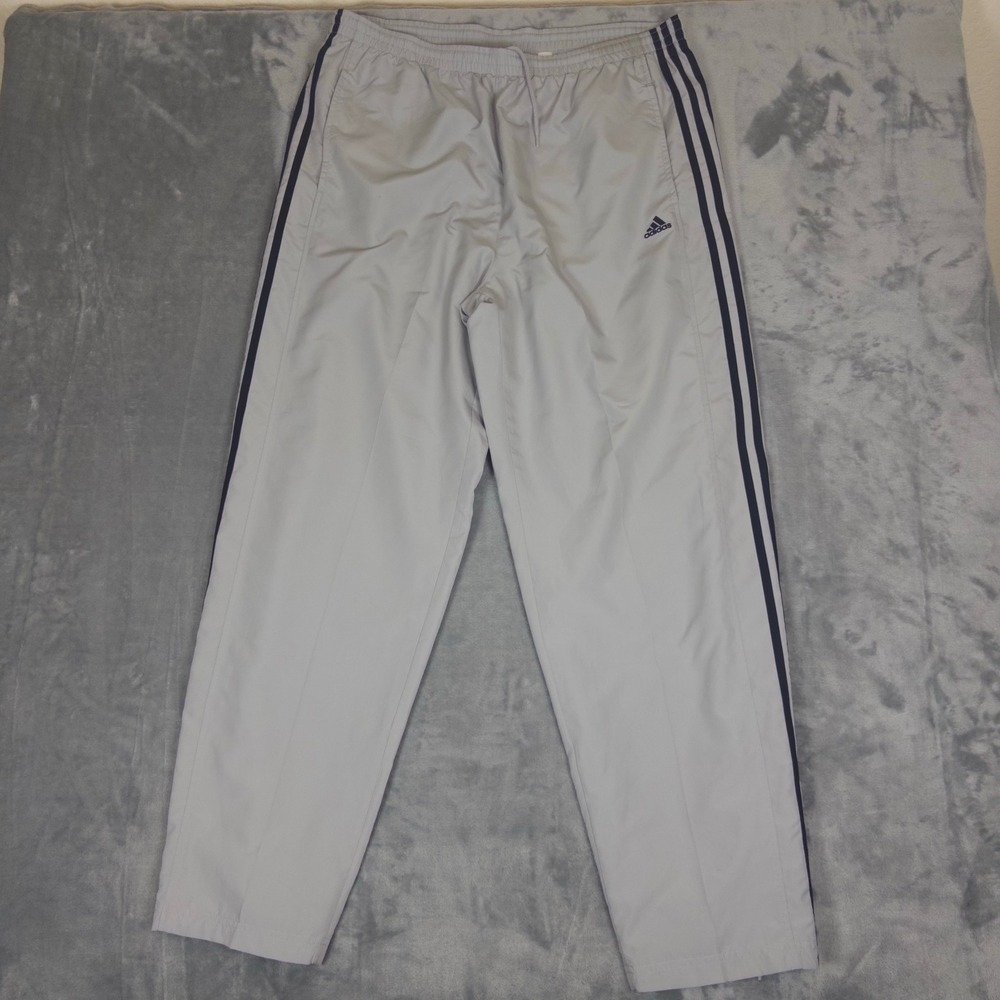 Adidas Track Pants Mens Large Gray Navy 3 Stripe Mesh Lined Ankle Zip Jogger